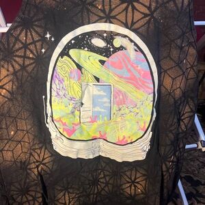 Black Graphic Tank Top with Astronaut Design